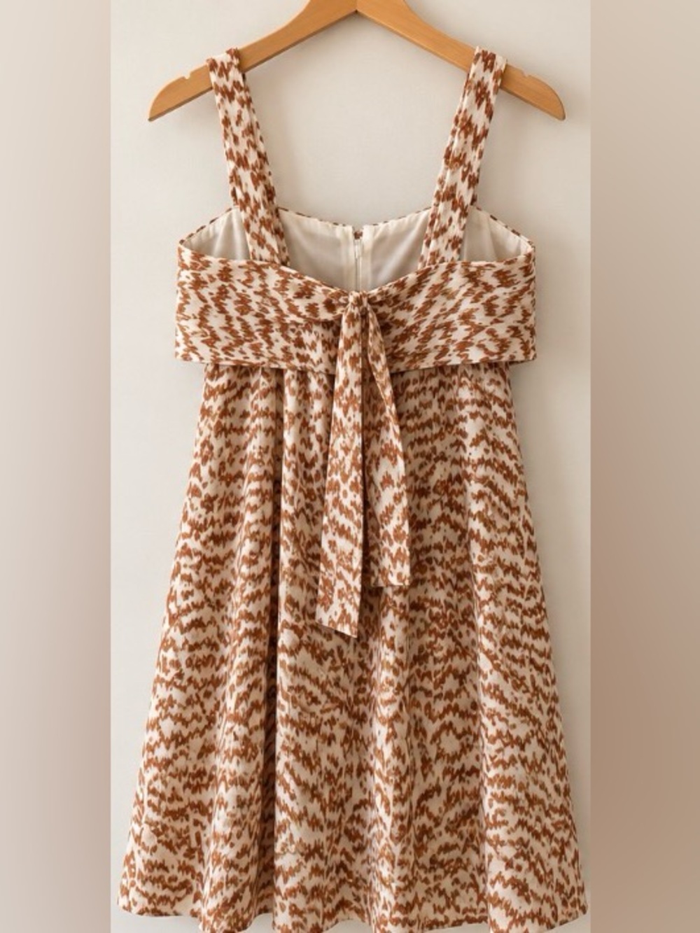 Theory Cream and Brown Printed Tie-Front Sundress